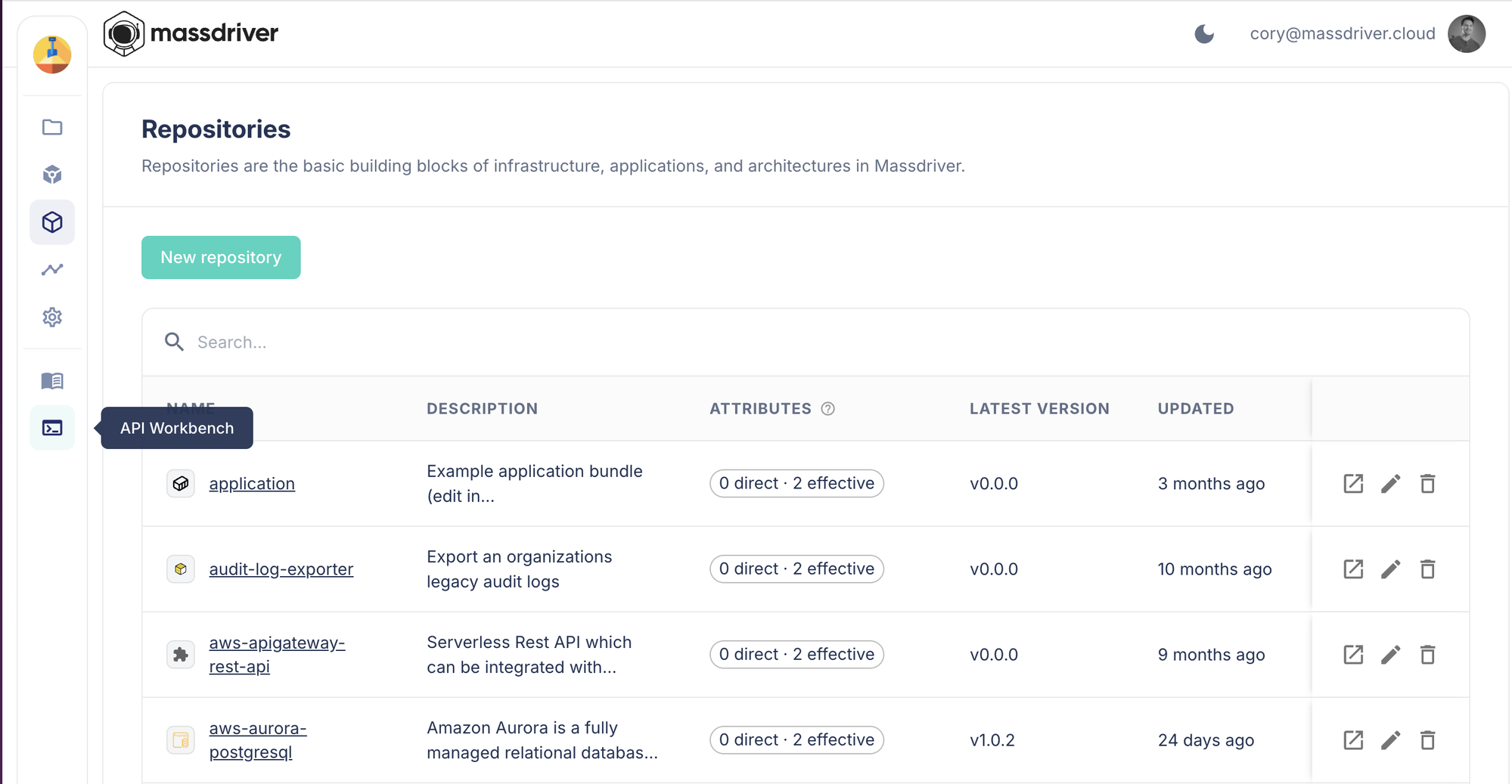 API Workbench in the Massdriver console